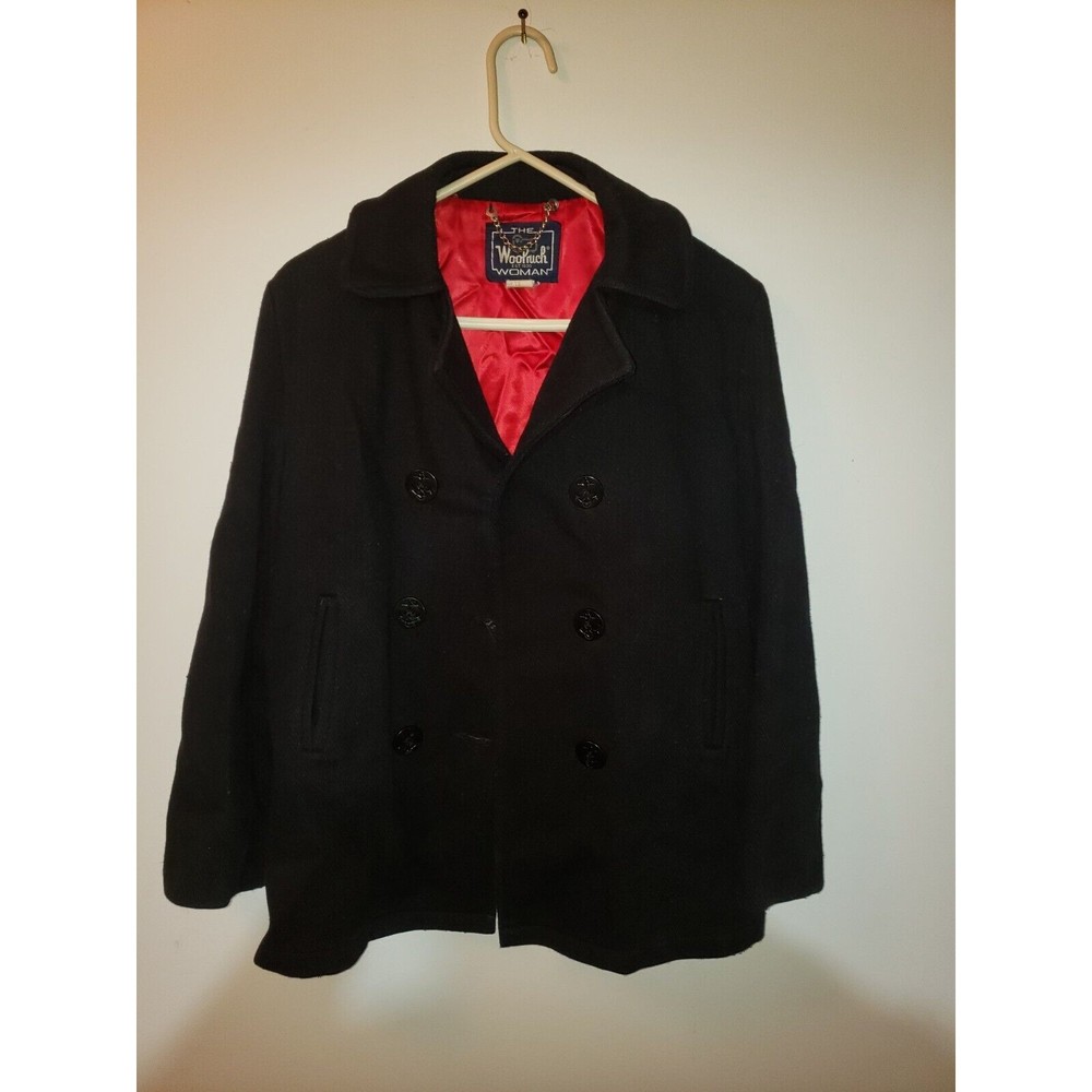 WOOLRICH Women's Navy Blue Lined Wool Pea Coat Jacket Anchor Buttons Size 10
